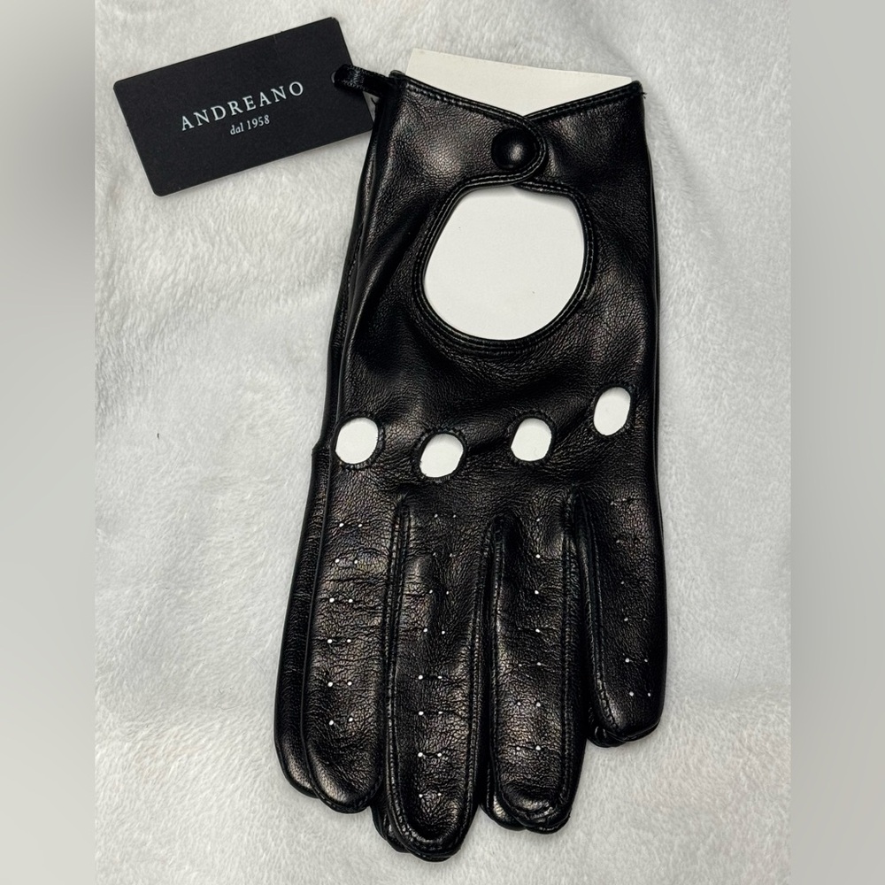 ANDREANO Black Leather “Brigitte”Driving Gloves NWT